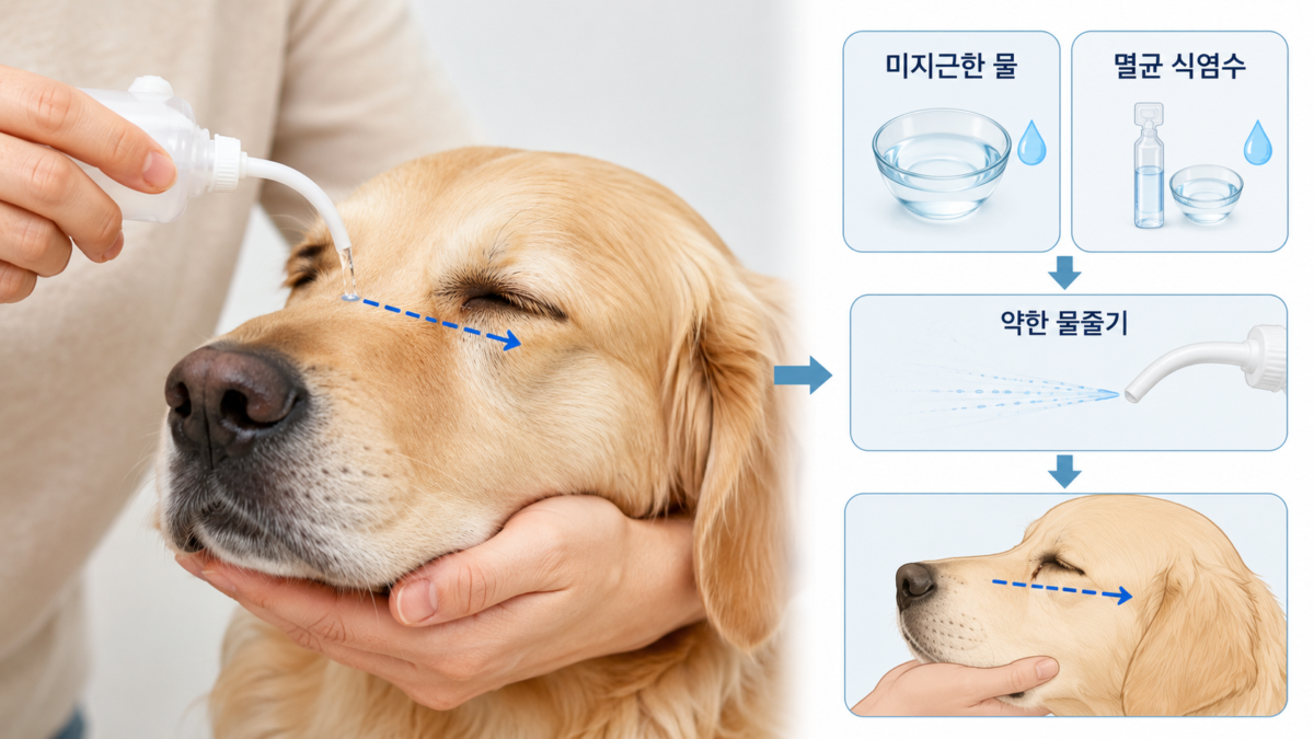 강아지 눈 안전 세척 흐름