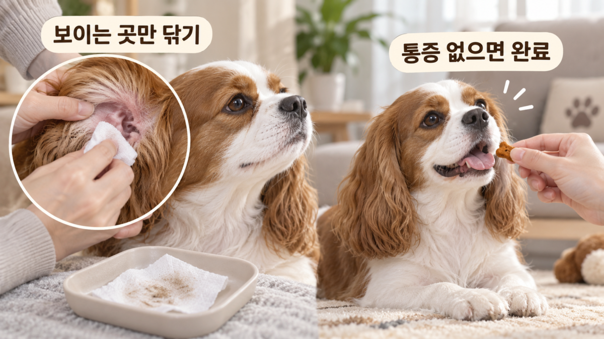 밖으로 나온 귀지만 닦기